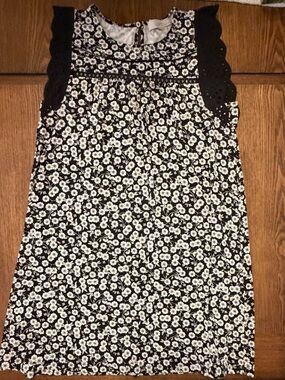 Black and White Floral A-Line Dress -  Lovely Lace Trim